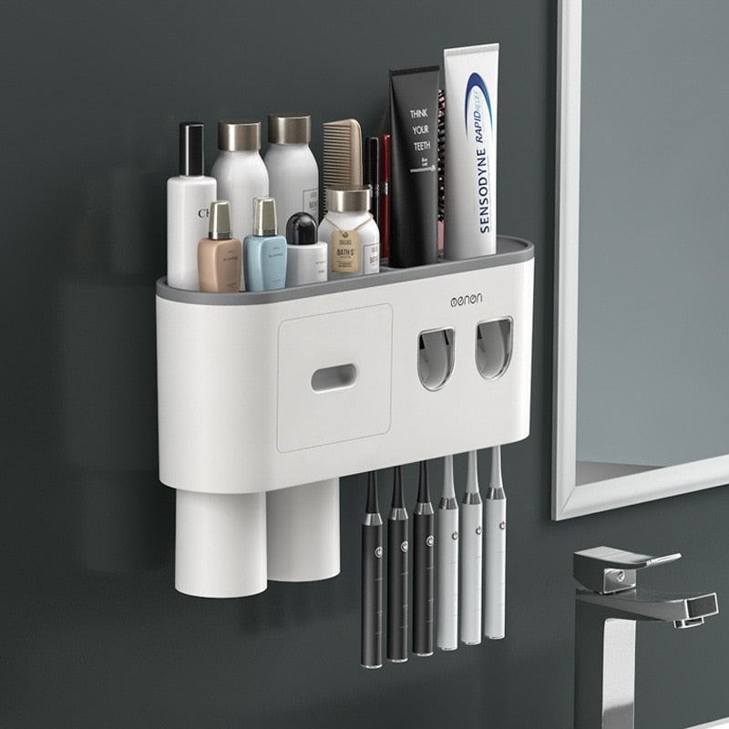 Exprimidor automático de pasta dental con estante de almacenamiento para baño